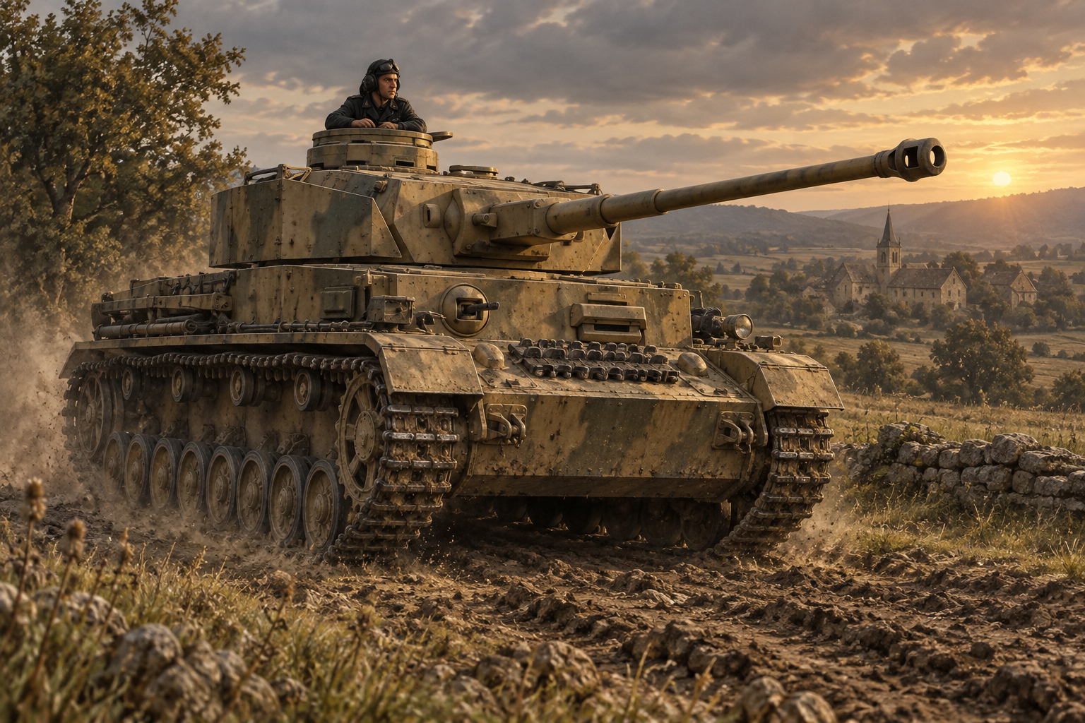 Illustration eines Panzer IV im Gefecht